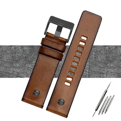 Quality Genuine Retro Leather Watchband for Men - Vintage Italian Leather Strap 22mm, 24mm, 26mm (Brown - black rivet)