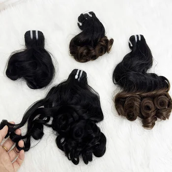 8-18inch Ombre Loose Bouncy Indian Virgin Human Hair Bundles Natural Color Bouncy Curly Hair Weave Extensions for Black Women 1