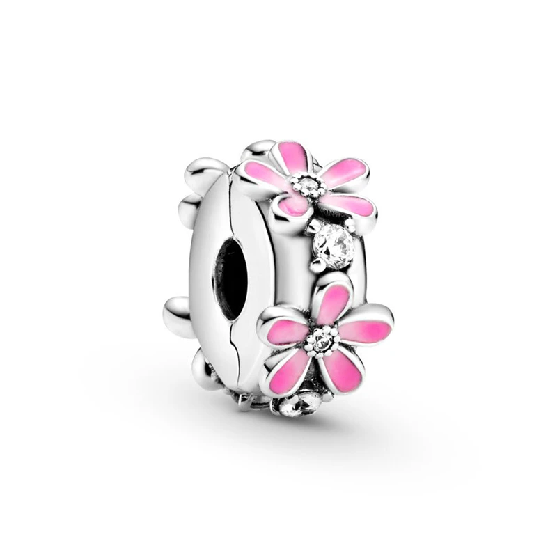 Sparkling Pink Flowers Series Cherry Blossom Daisy Charm Beads Fit Original 925 Silver Bracelet DIY Women Jewelry Gifts 2