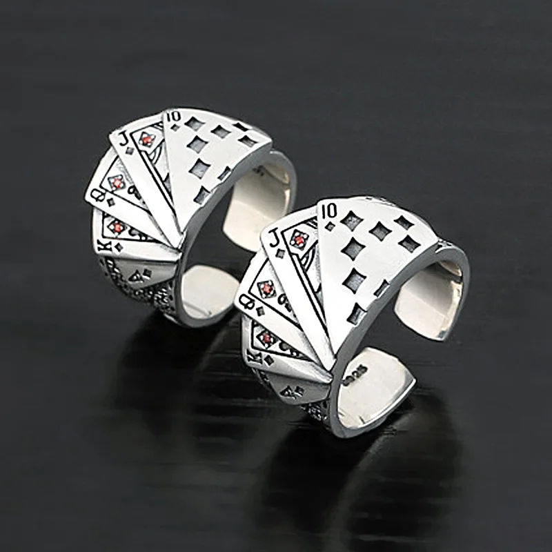 Vintage Punk Poker Card Zircon Ring Image 1