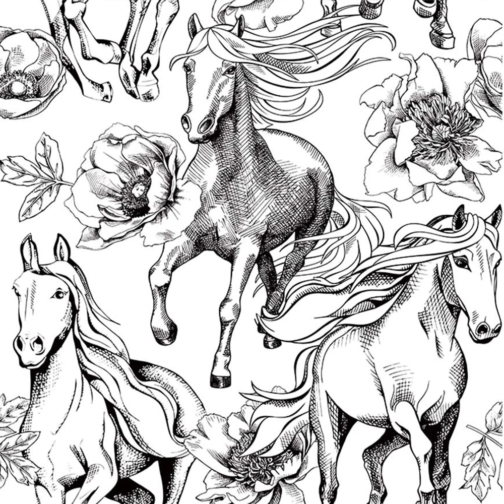 

Black and White Peony Floral Horse Wallpaper Wall Home Decor Self Adhesive Wall Paper Kitchen Contact Paper for Bedroom Cabinets