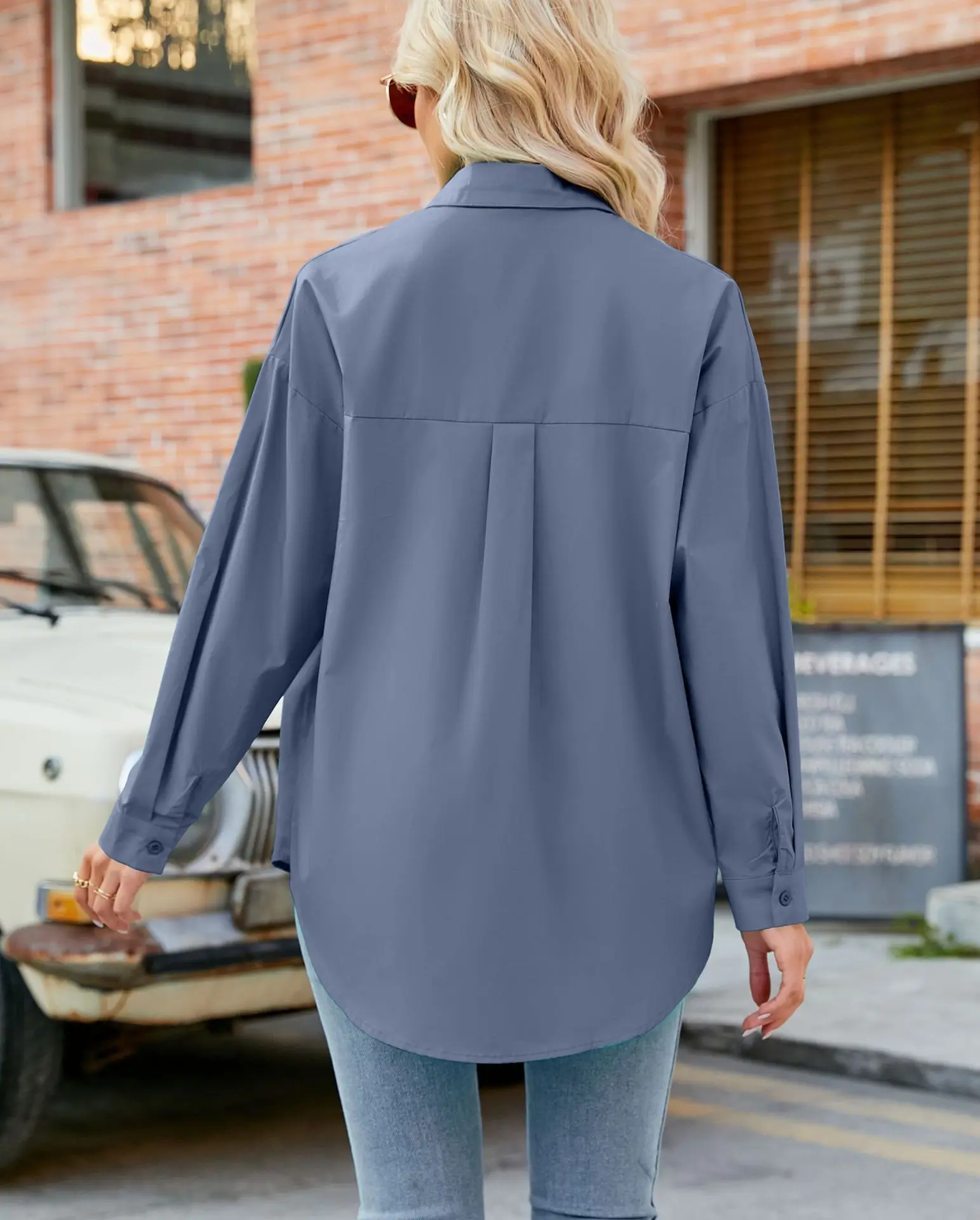 Womens Clothing V-neck Solid Button Long Sleeve Casual Blouse