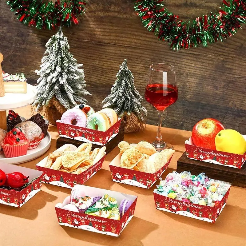 20pcs Christmas Food Snack Tray Disposable Paper Tray for Christmas Party Snacks Tableware,party tableware,disposable food trays
