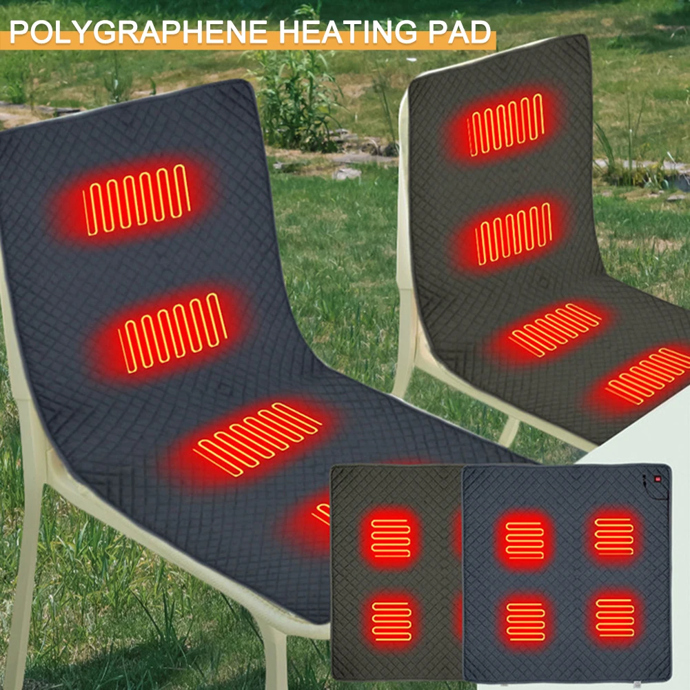 Camping Chair Heated Mat With 4 Heated Areas Outdoor Travel USB Electric Blanket With 3 Heating Mode Winter Warmer Seat Cushion