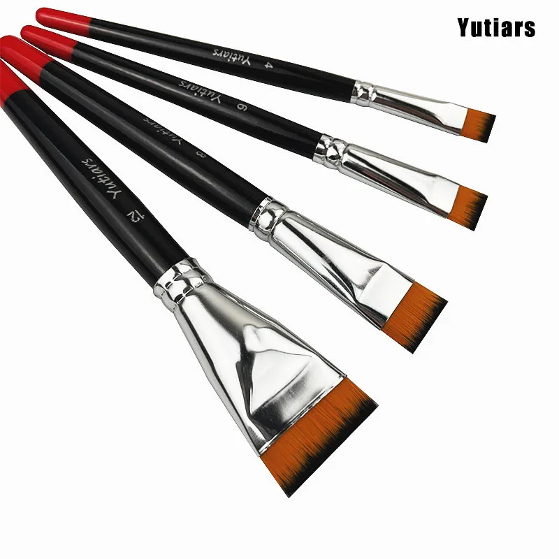 Yutiars 4Pcs 아티스트 페인트 브러쉬 세트 아크릴 오일 수채화 그림 래커웨어용 전문 안티 쉐딩 팁 페인트 브러쉬