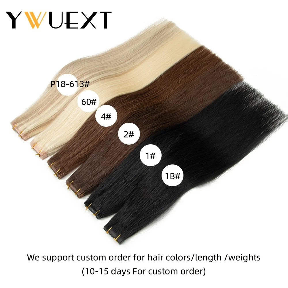 YWUEXT 16'' 20'' 24'' Twin Tab Weft Hair Extensions 100% Natural Human Hair Machine Remy Pull Through Hole Tape 10pcs/pack