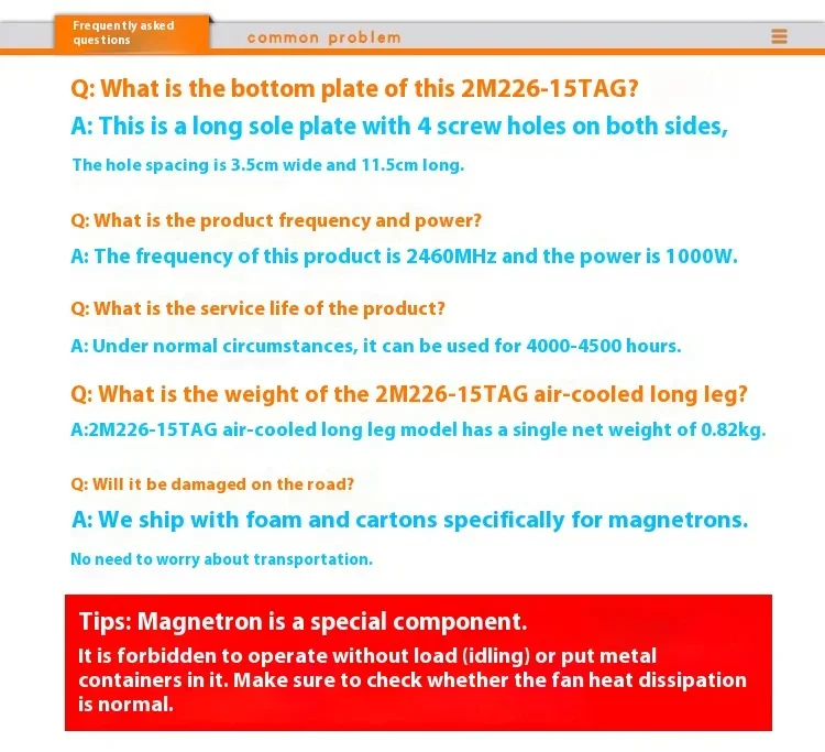 Description Picture 2 of itemFor LG 2M226-15TAG air-cooled long baseplate Microwave magnetron microwave equipment accessories vacuum tube heating tube