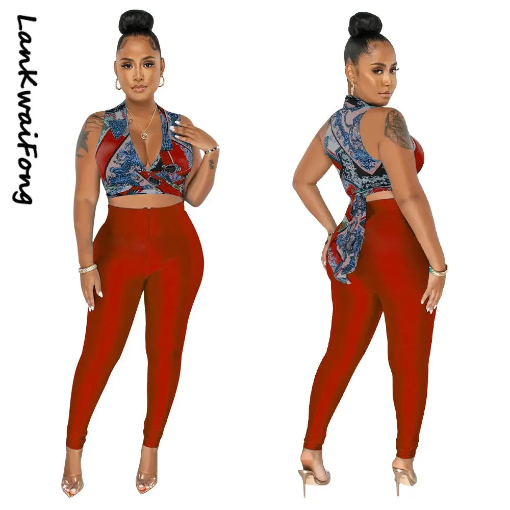 2024 Summer Sexy Tank Top Off Shoulder Lace Wrap Top+Pants Slim Fit Women's Two-Piece Casual Fashion Set