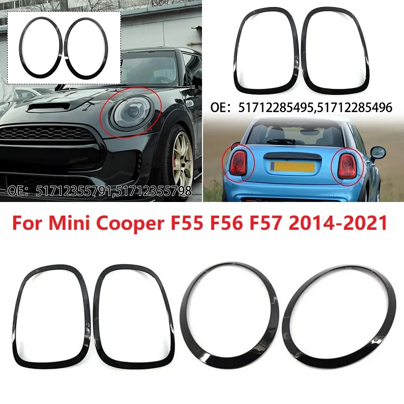

For BMW Mini Cooper F55 F56 F57 2014-2021 Gloss Black/Silver Headlight Ring Bezel Trim Surround Cover Rear Light Frame