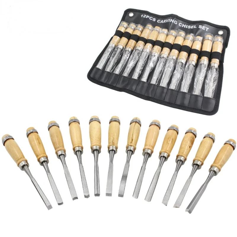 

12PCS carving chisel furniture woodworking root carving set woodworking turning knife carving knife hanging bag