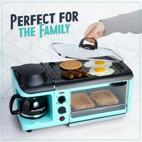 Nostalgia 3-in-1 Breakfast Station - Includes Coffee Maker, Non-Stick Griddle, and 4-Slice Toaster Oven - Breakfast Maker 5