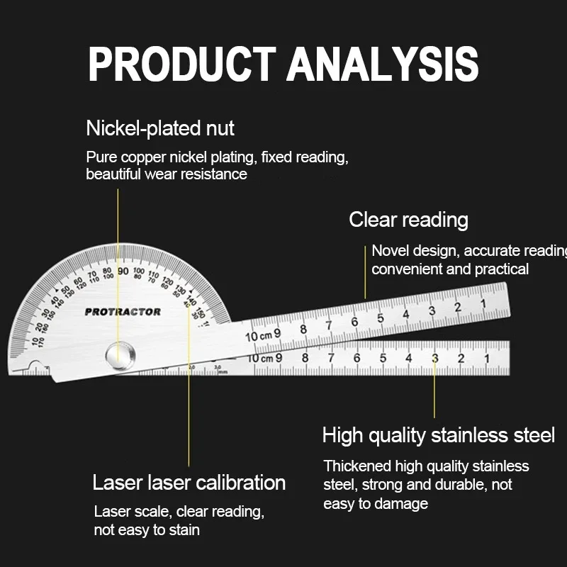 Plastic Goniometer Angle Finder Tool - 0-180 Degree Protractor, Miter Gauge, Measuring Ruler, For Woodworking & DIY