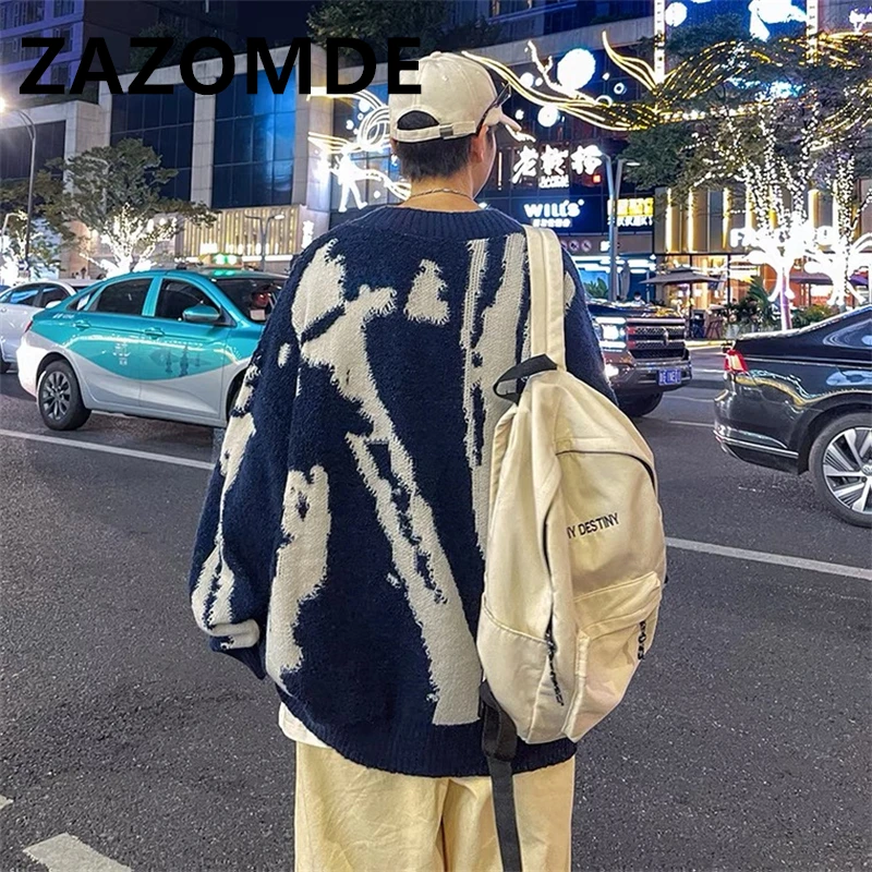 ZAZOMDE 하라주쿠 오버사이즈 스웨터, 일본 스타일 스트리트웨어, 한국 패션 가디건 점퍼, 남성용 니트 스웨터, 가디건 코트