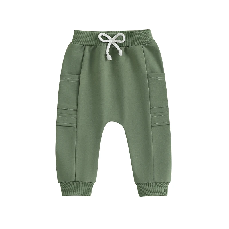 Baby Boy Jogger Pants Solid Color Elastic Sweatpants Trousers with Pockets Casual Bottoms for Toddler Newborn Infant