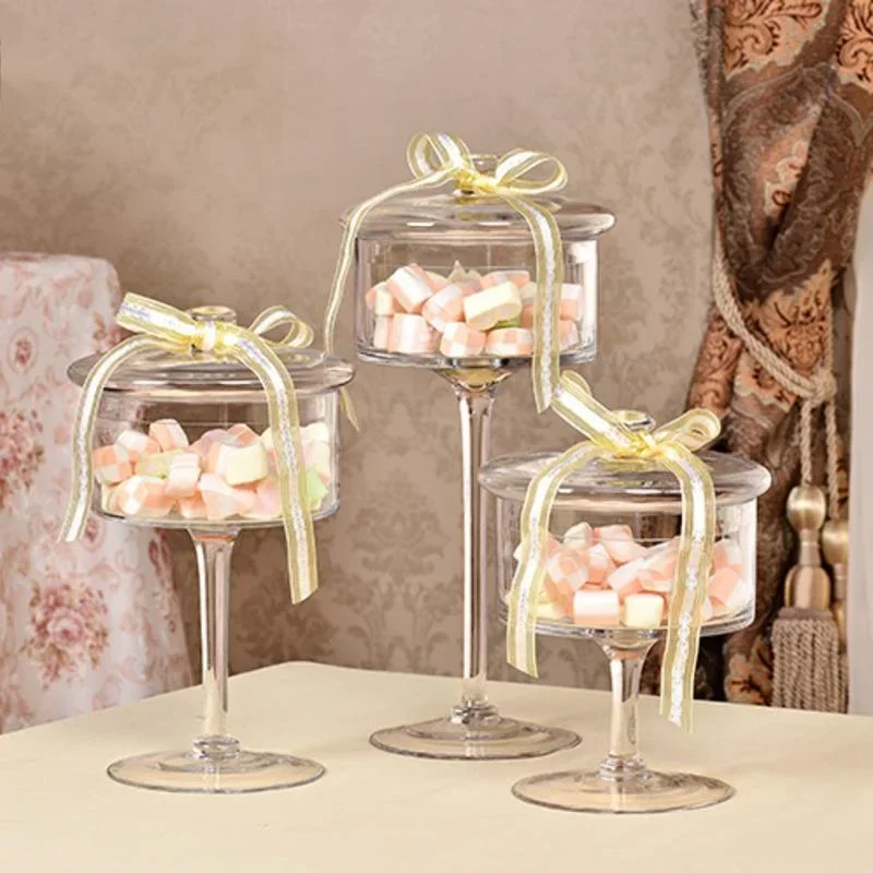 European Glass Cake and Candy Can Transparent Bulk Cans with High Tray Creative Dustproof Dessert Storage for Weddings and Home 6