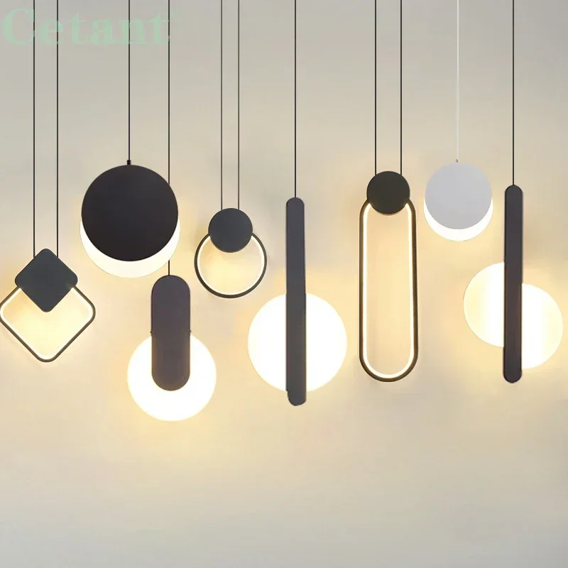 

Modern LED Pendant Light Room Decor Hanging Lamps Bedroom Living Room Study Home Decoration Round Black White Lights Led Lustre