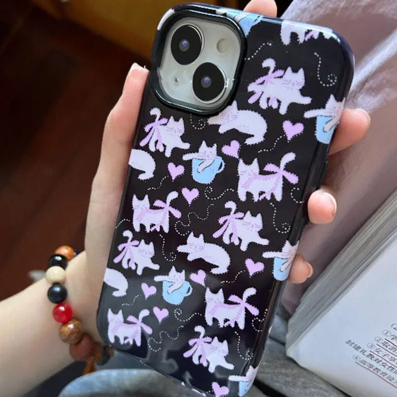 Custodie Per Telefoni Pink Love Cat Per Iphone 11 12 13 14 15 Pro Max Per Iphone Xr Xs Custodia Per Telefono Vintage Coreana Fashion
