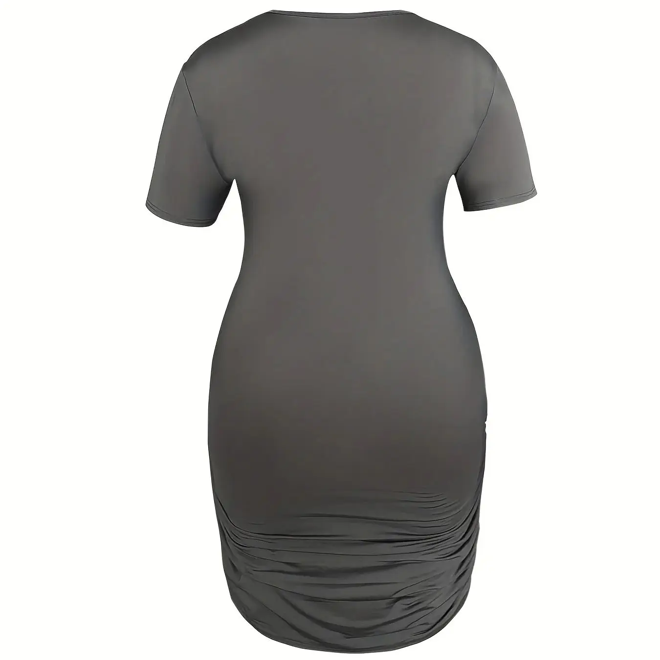 Plus Size Elegant Casual Dress, Women's Plus Colorblock Plaid Print Short Sleeve V Neck Side Ruched Bodycon Midi Dress
