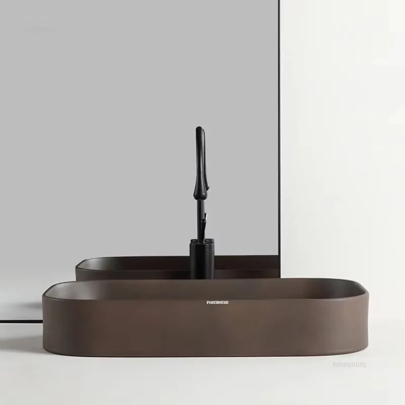 บ้านห้องน้ําอ่างล้างจานส่วนบุคคลด้านบนเคาน์เตอร์อ่างล้างหน้าห้องน้ํา FIXTURE อ่างล้างหน้าเซรามิกระเบียง Home Square Sinks N 1