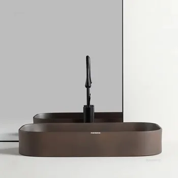 บ้านห้องน้ําอ่างล้างจานส่วนบุคคลด้านบนเคาน์เตอร์อ่างล้างหน้าห้องน้ํา FIXTURE อ่างล้างหน้าเซรามิกระเบียง Home Square Sinks N 1