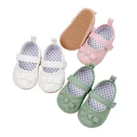 Newborn Baby Girl Princess Shoes Bow Mary Jane Flats Quilted Crib Shoes with Non-Slip Rubber Sole Baby Items Accessories 1