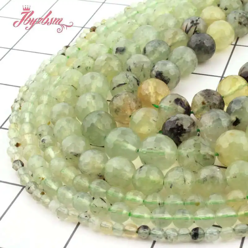 

Natural Prehnite Green Round Bead Faceted Stone Beads For DIY Necklace Bracelat Jewelry Making Strand 15" 6/8/10mm Free shipping