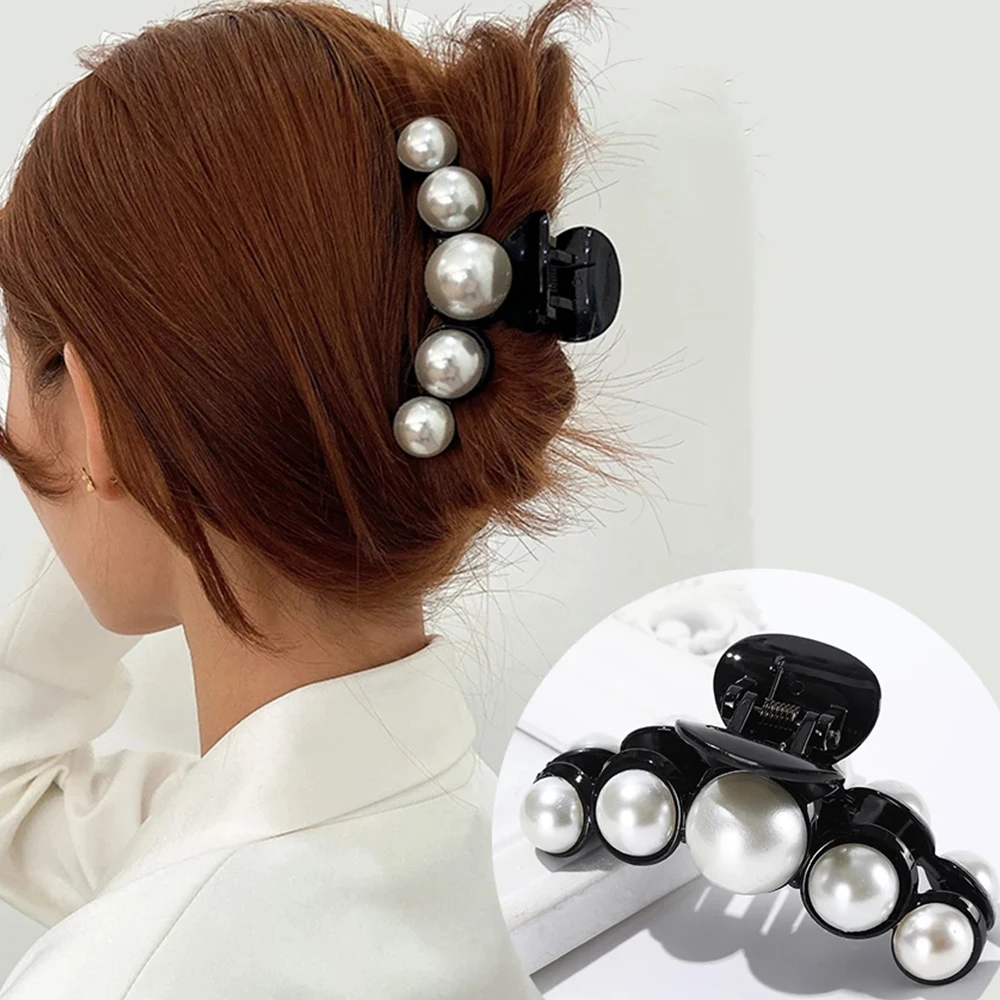 Acrylic Hair Claws Woman Pearl Clips Large Size Hair Barrette Girl