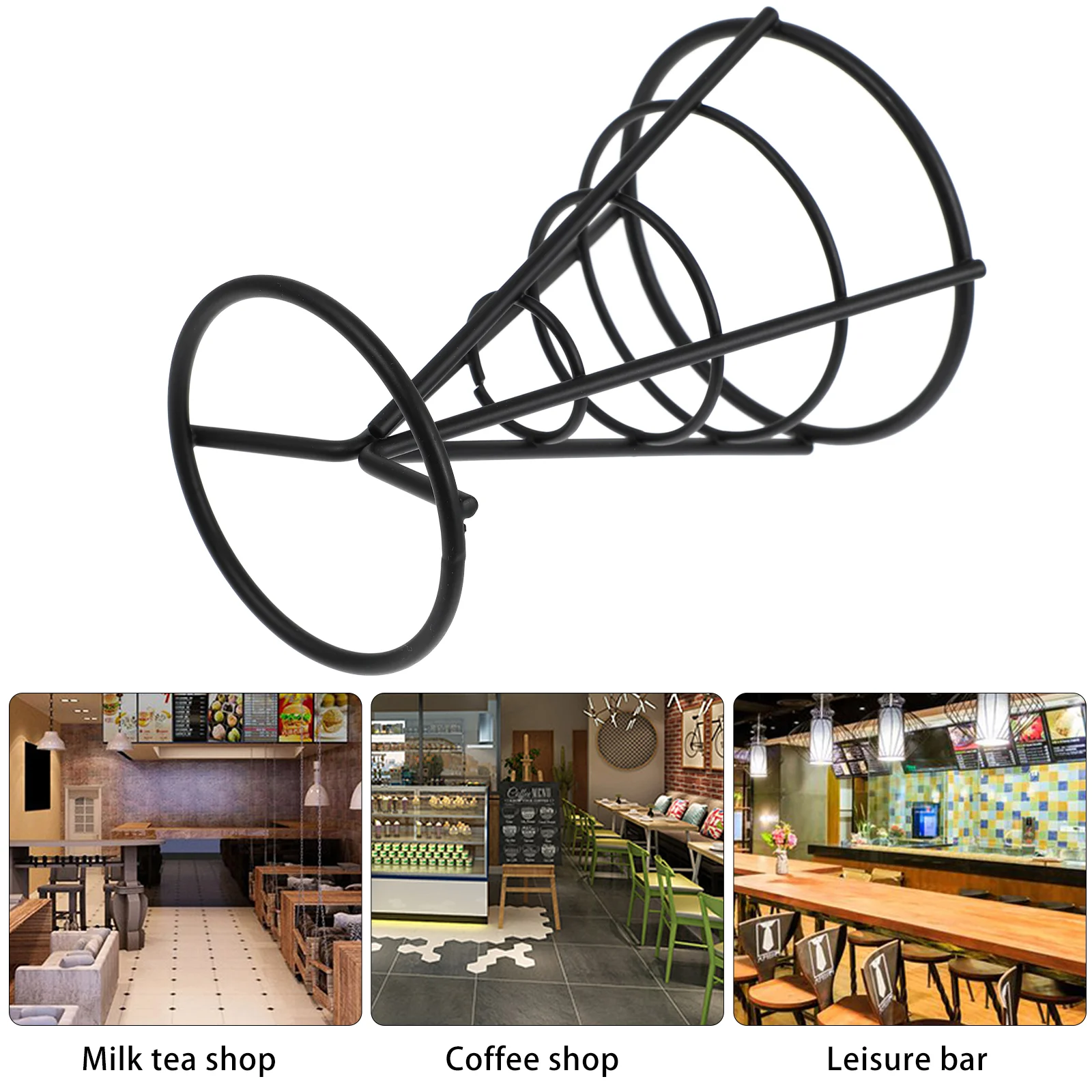 Black Iron French Fries Stand Snack Basket Holder Dinnerware Sets Fry Bracket Cone Basket Kitchen Dining Bar Food Containers