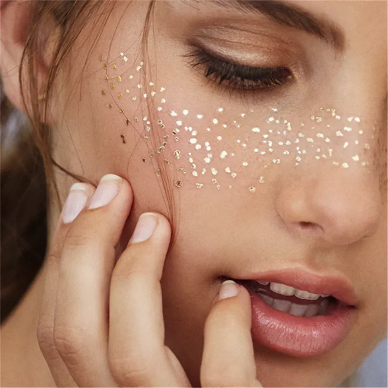 New Gold Face Temporary Tattoo Waterproof Blocked Freckles Makeup Stickers Eye Decal