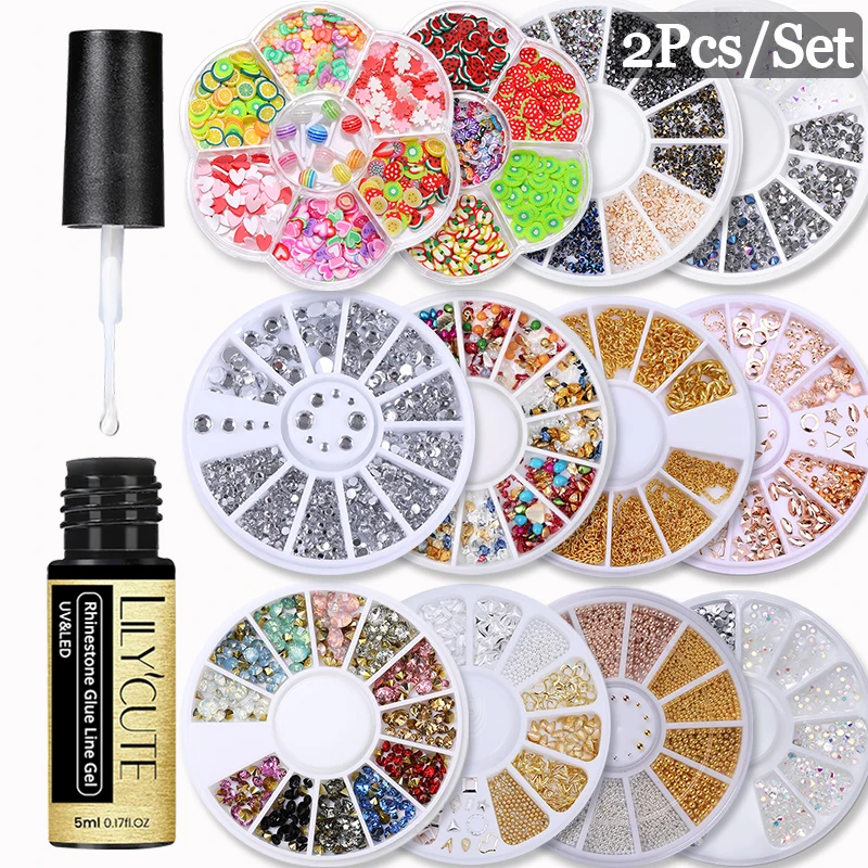 Lilycute 5Ml Strass Glue Line Gel Nail Set Nail Art Glitter Strass Crystal Gems Jewelry Bead Manicure Decoration