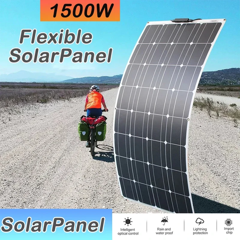 

Гибкая солнечная панель 1500 Вт, Высокоэффективная батарея 18 в, ШИМ-контроллер для RV/лодки/автомобиля/дома/кемпинга, зарядное устройство 12 В