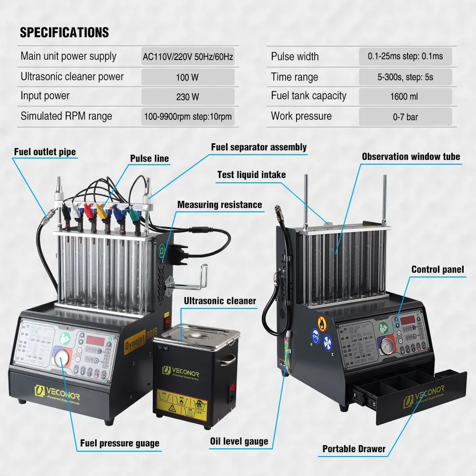 Nettoyeur D'Injecteurs GDI Ultrasons - Testeur 6 Cylindres - 110V - Pour Voiture Et Moto