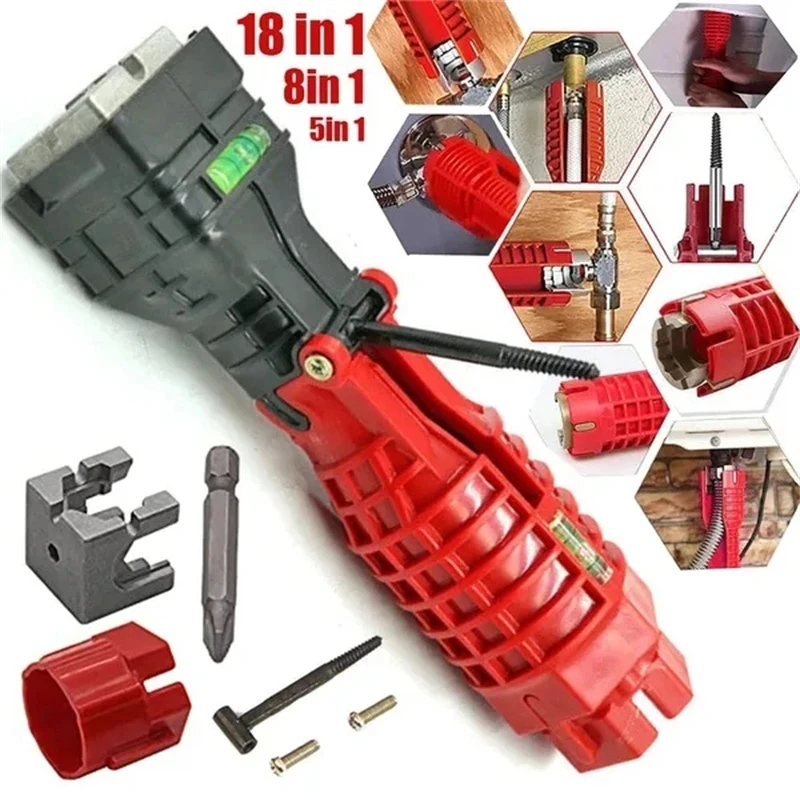 

DURABLE 18 In 1 Multifunctional Faucet Sink Installation Tool Pipeline Wrench Pipeline Wrench Kitchen Bathroom Manual Tool