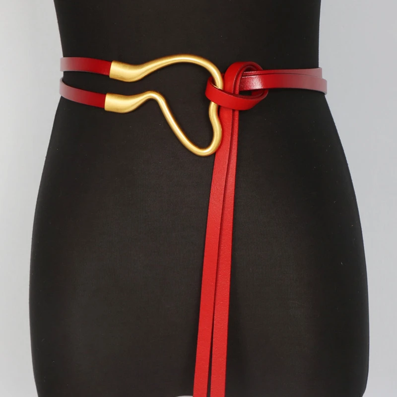 

Women Genuine Cowskin Leather Ladies Dress Belts Skinny Thin Women Waist Belts Strap Gold Color Buckle Female Belts pasek damski