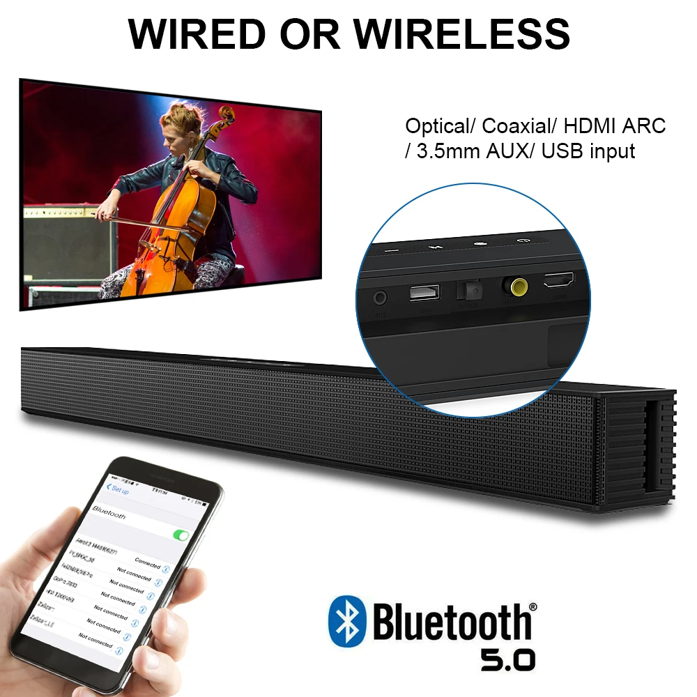 

Wireless Bluetooth Sound Bar Speaker Home Theater TV Projector Wired Wireless Surround Stereo System Super Power Sound Speaker