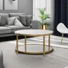 Round Coffee Table 33.5" Coffee Tables for Living Room High Glossy Faux Marble Top Modern Circle Table Sturdy Gold Metal 5