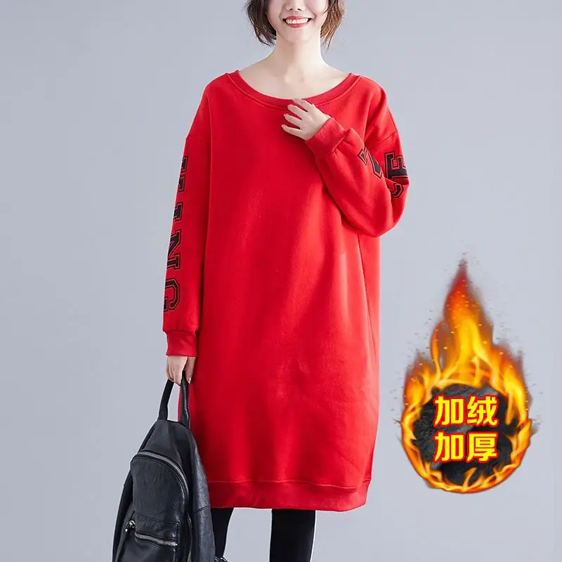 Casual Letter Print Thick Hoodies Sweatshirts Autumn Winter Long Sleeve Loose Plus Size Pullovers Fashion Trend Women Clothing