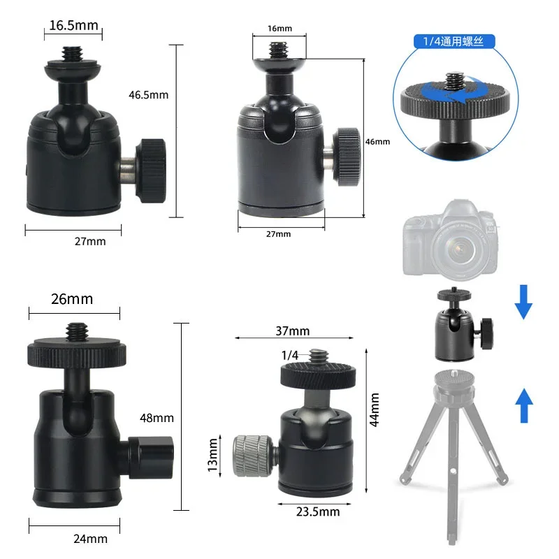 Camera Mini Ballhead 360 Swivel Head Tripod Ball Head Phone Stand Smaling Monopod Mount Adapter for DSLR Camera Flash Tripod tripod ball head