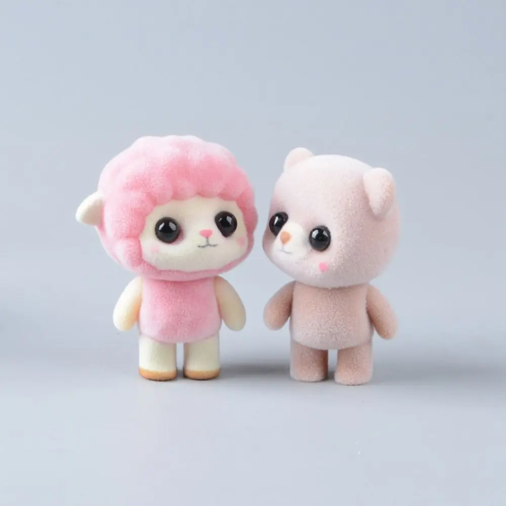 Miniature Figurines Flocking Anime Action Figure Rabbit Panda Bjd Animals Model Dolls 6.5cm Kawaii Collectiable Decoration
