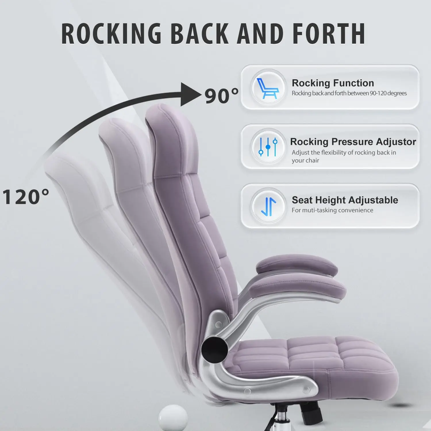 High Back Fabric Office Chair Purple, Velvet Executive Desk Chair With Flip-Up Arms, Ergonomic Office Chairs With Lumbar 3