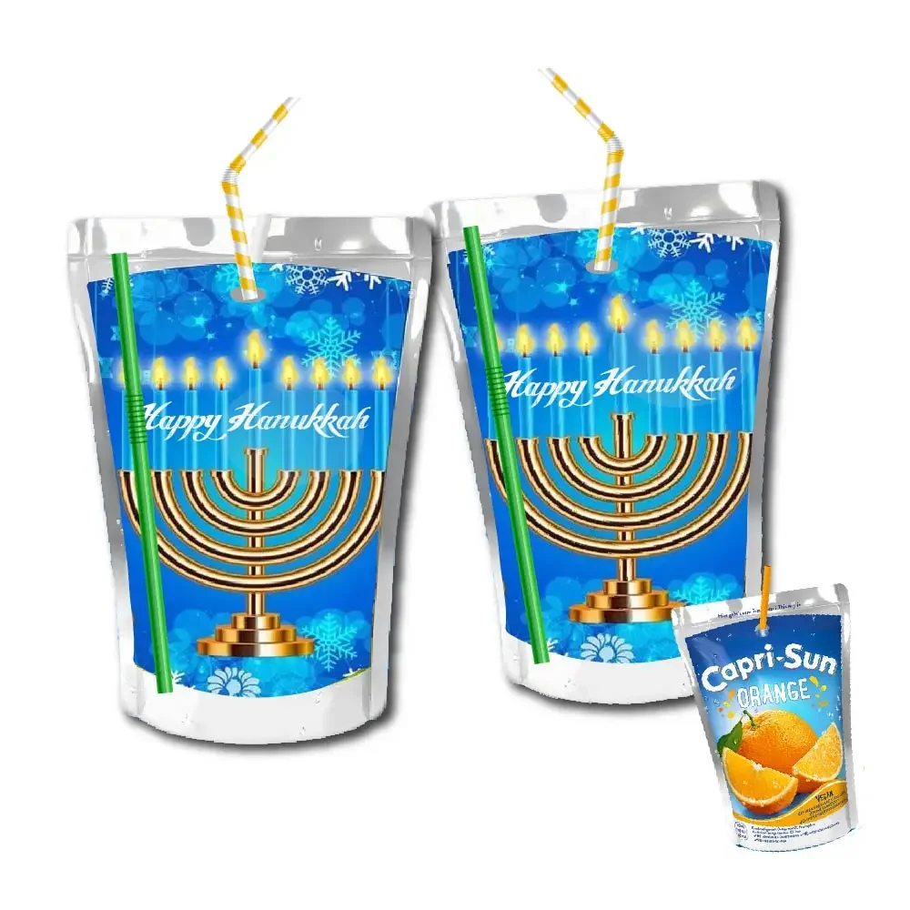 

Солнцезащитные этикетки Happy hanukka при помощи Капри, изготовленные на заказ, водонепроницаемый чехол для сока, Сумка с чипом, наклейки для бутылок, украшение для еврейского нового года