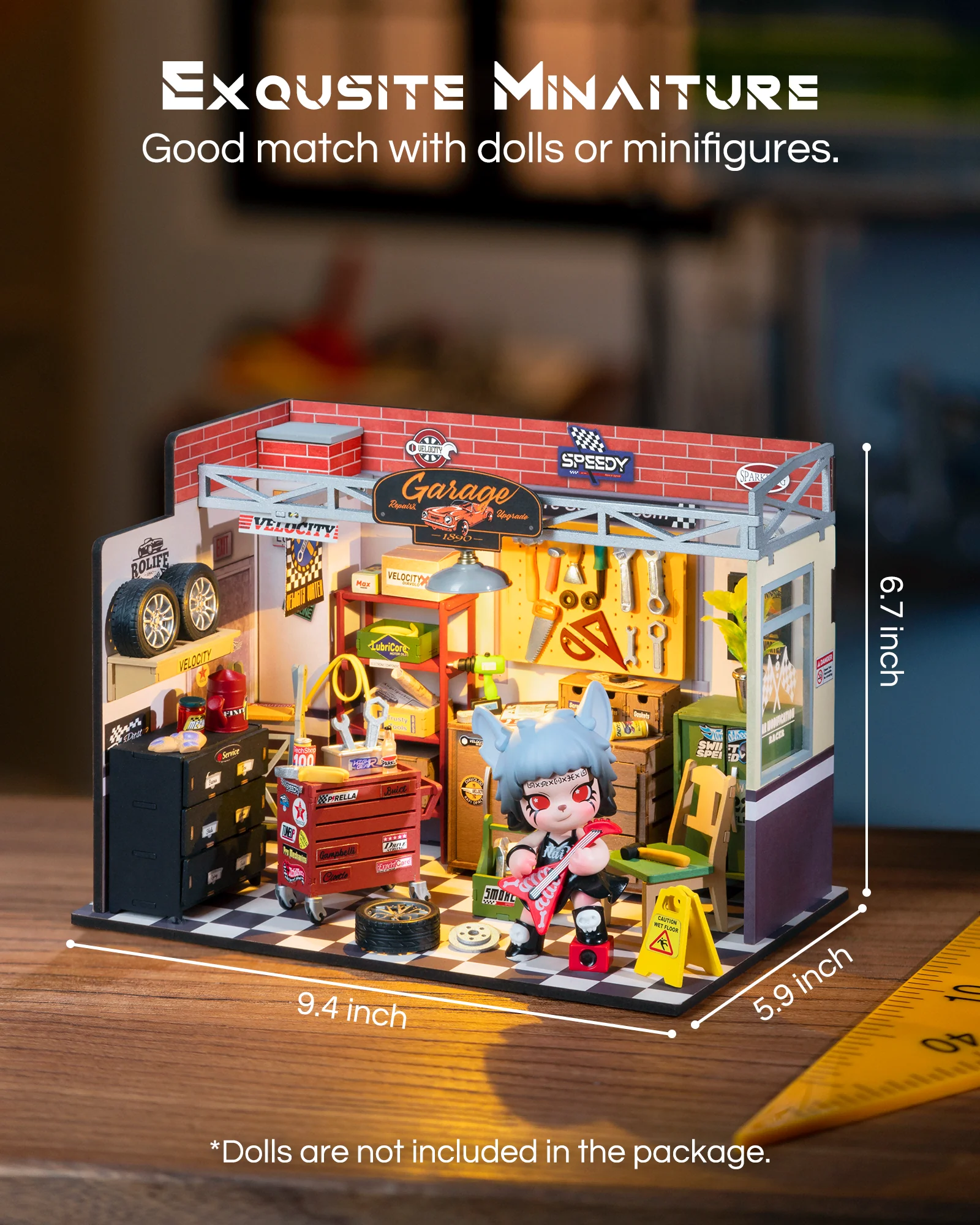 Robotime DIY Miniature House Kit Mini Dollhouse Garage Workshop Tiny House Making Kit with LED Light Decorative for Children 2