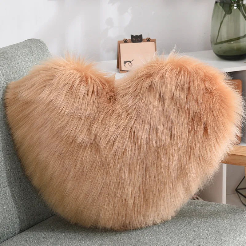 Heart Shaped Plush Pillow Cover - Artificial Wool Decorative Cushion Cover, 50x40cm (No Insert)
