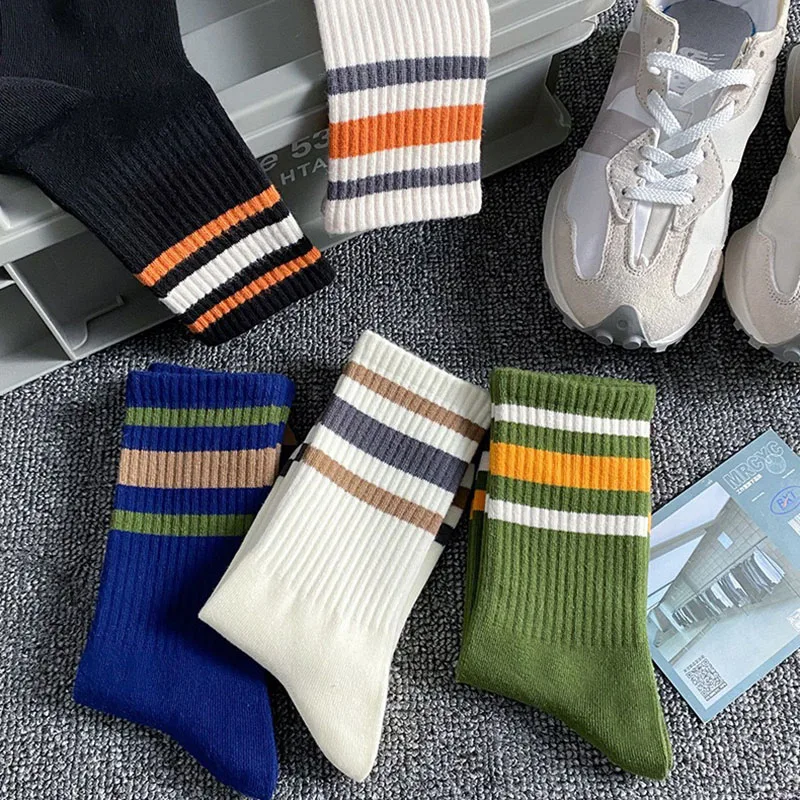 5 Pairs Men Autumn And Winter Striped Sports Socks Comfortable Breathable Wear-resistant Warm Polyester Cotton Mid Tube Socks 6 S66efa80094c54cf493d7b3b7e3d337bcH
