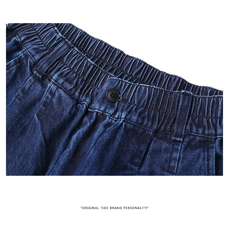 Customer Made Wide Leg Cargo Pants Men Casual Loose Straight Trousers Denim Designer Pants Male Elastic Waist Joggers S-XL