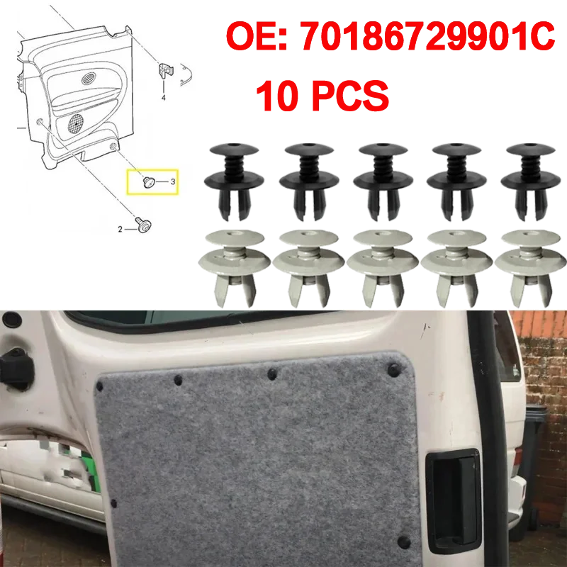 10Pcs Car Door Tetto Side Trim Panel Headliner Rivestimento Del Tappeto Fissaggio Clip Di Fissaggio Rivetto 9Mm Per Vw Caddy 2004-2021 70186729901C