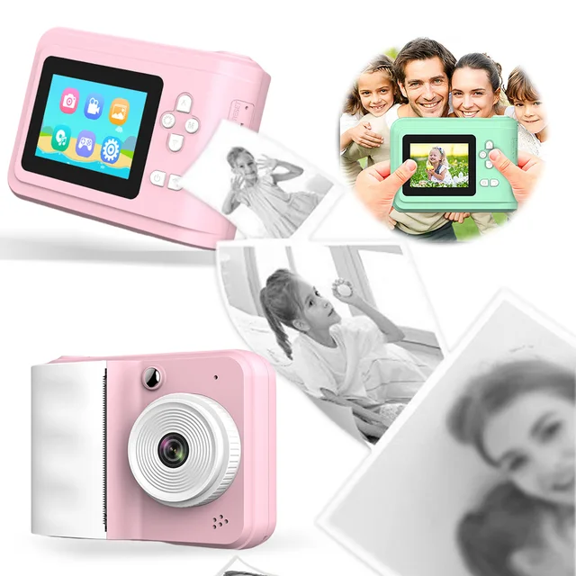 Instant Print Camera Photography Mini Printer Portable Thermal Print Photo Kids Camera HD Video Toy Gifts with Print Paper