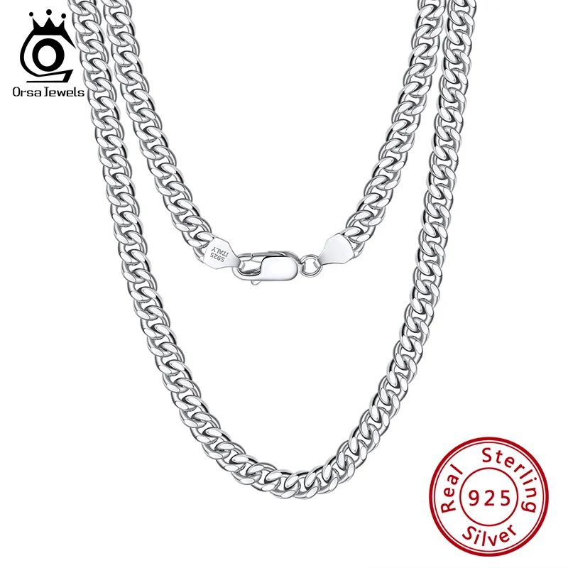

ORSA JEWELS 925 Sterling Silver Basic Punk Necklace for Men Women Curb Cuban Link Chain Chokers Vintage Punk Boy Male Gifts SC37