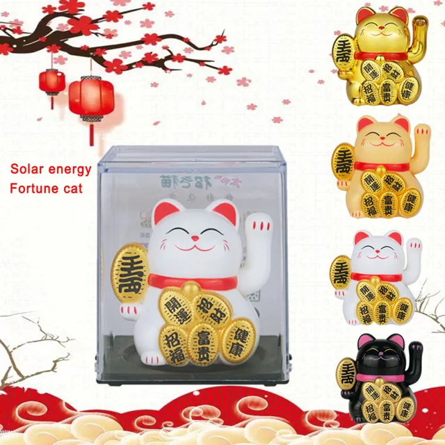 Waving Lucky Fortune Cat (Maneki-neko) - Chinese Welcoming Beckoning Cat For Home, Store, Or Car