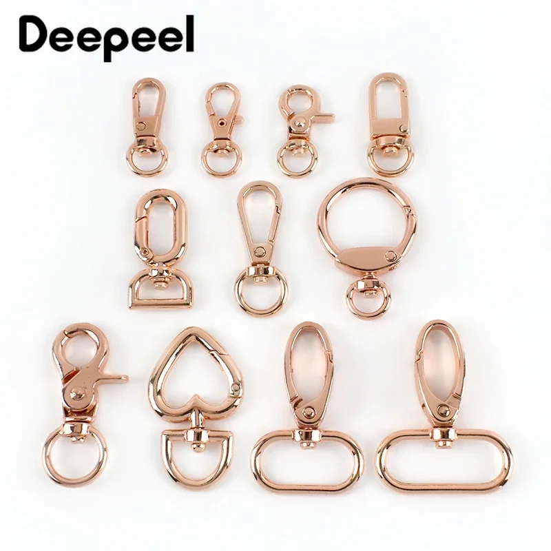 10pcs Deepeel Rose Gold Keychain Hook Lobster Clasp Metal Chain